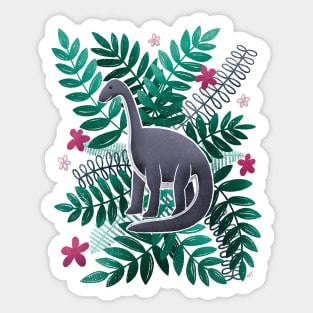 Dinosaur & Leaves - Black Sticker